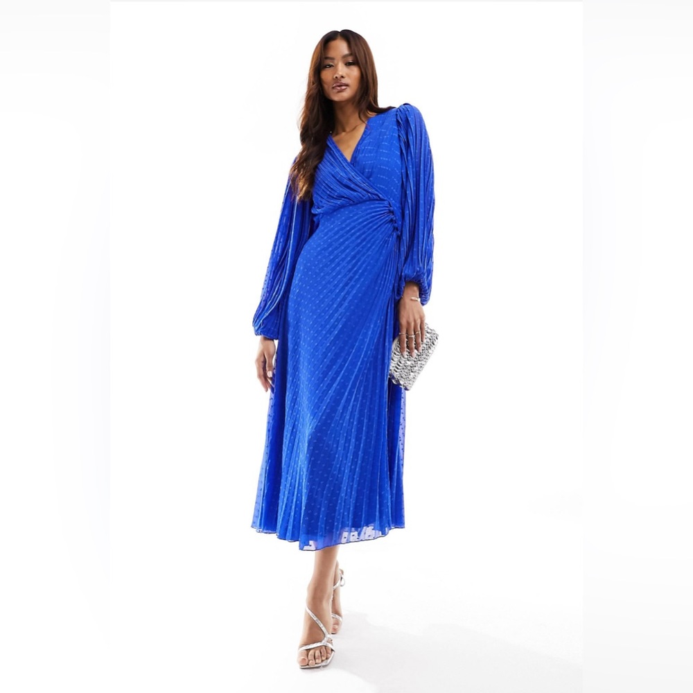 ASOS DESIGN pleated chiffon wrap button detail maxi dress